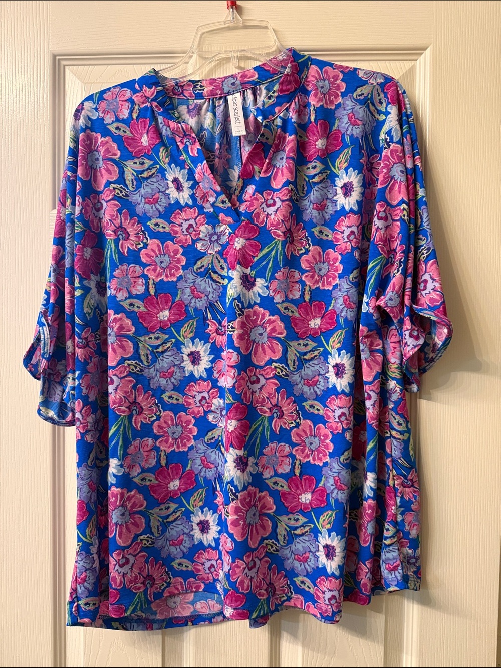 Bright Blue Floral V-Neck Tunic - Women
